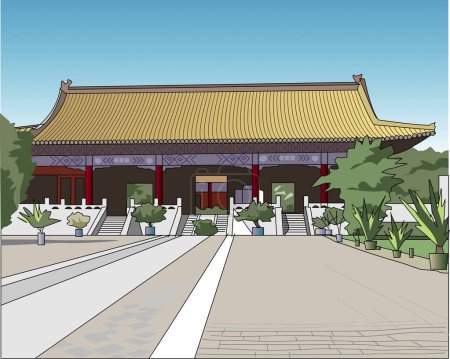 Foto de Ilustración colorida del templo japonés antiguo hermoso - Imagen libre de derechos