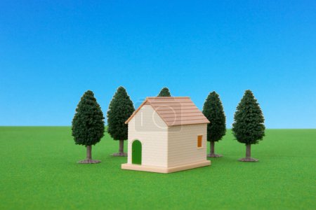 Foto de Casa en miniatura sobre fondo verde - Imagen libre de derechos