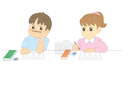 Photo for Two kids doing homework - Royalty Free Image