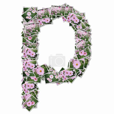 Photo for Symbol P made of playing cards with pink flowers - Royalty Free Image
