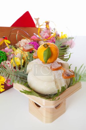 Traditional Japanese new year decoration Kagamimochi, Japanese meaning - celebration or congraturations