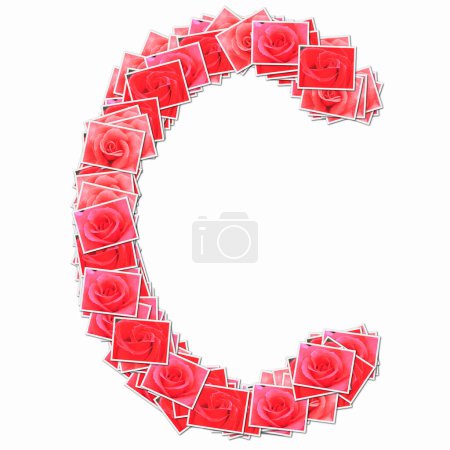 Téléchargez les photos : Symbole C fait de cartes à jouer avec des roses rouges - en image libre de droit