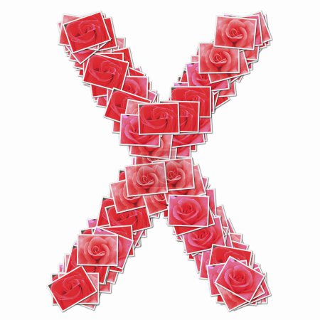 Foto de Símbolo X hecho de cartas con rosas rojas - Imagen libre de derechos