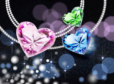 Foto de Brillante collar y corazones de diamantes, joyas de lujo - Imagen libre de derechos