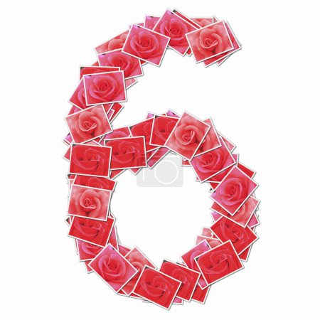 Téléchargez les photos : Symbole 6 fait de cartes à jouer avec des roses rouges - en image libre de droit