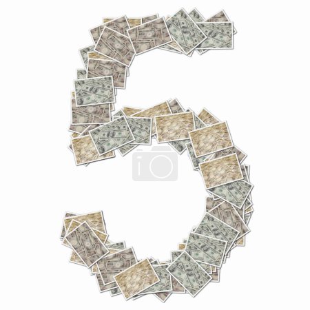 Photo for Symbol 5 made of playing cards with money bills - Royalty Free Image
