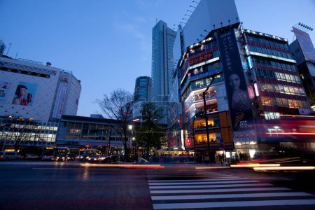 Foto de Vista crepuscular de la calle iluminada de la ciudad de Tokio, Japón - Imagen libre de derechos