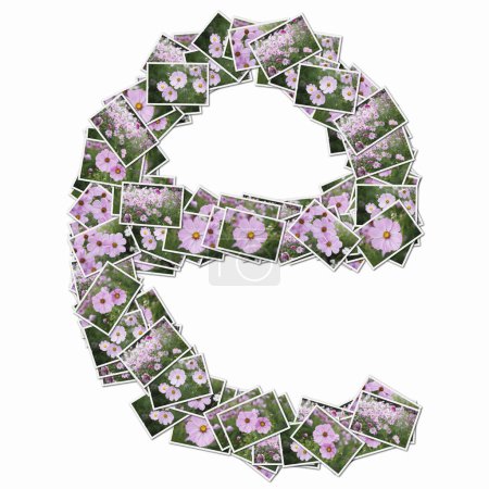 Téléchargez les photos : Symbole E fait de cartes à jouer avec des fleurs roses - en image libre de droit