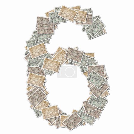 Photo for Symbol 6 made of playing cards with money bills - Royalty Free Image