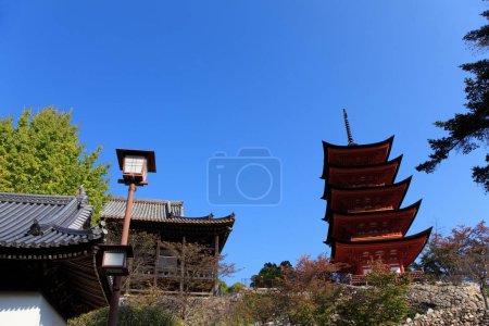 Photo for Itsukushima Shrine Tower in Miyajima Island, Hiroshima, Japan - Royalty Free Image