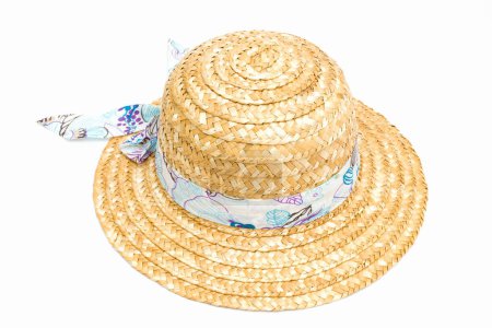 Photo for Straw hat with bow on white background - Royalty Free Image