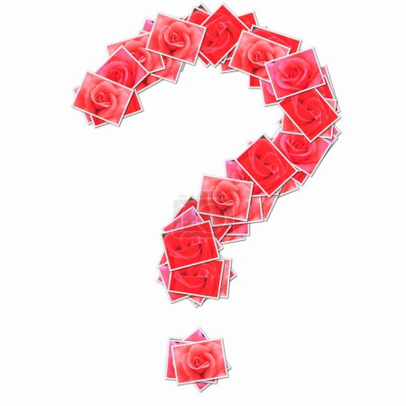 Téléchargez les photos : Point d'interrogation symbole composé de cartes à jouer avec des roses rouges - en image libre de droit