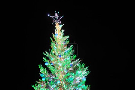 Téléchargez les photos : Arbre de Noël avec lumières bleues et étoiles - en image libre de droit