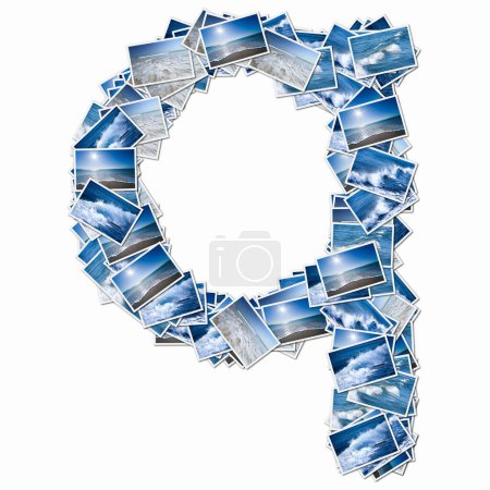 Photo for Symbol Q made of playing cards with seascape and sandy beach - Royalty Free Image