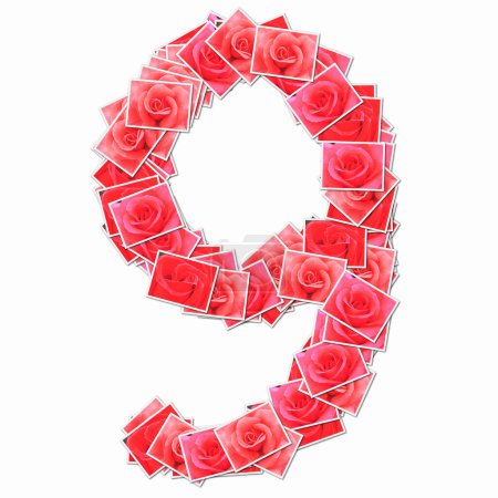 Foto de Símbolo 9 hecho de cartas con rosas rojas - Imagen libre de derechos