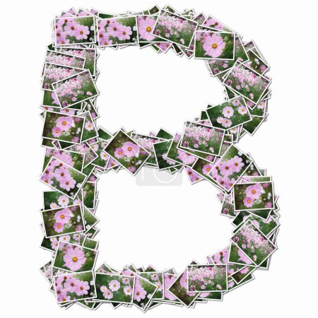 Téléchargez les photos : Symbole B fait de cartes à jouer avec des fleurs roses - en image libre de droit