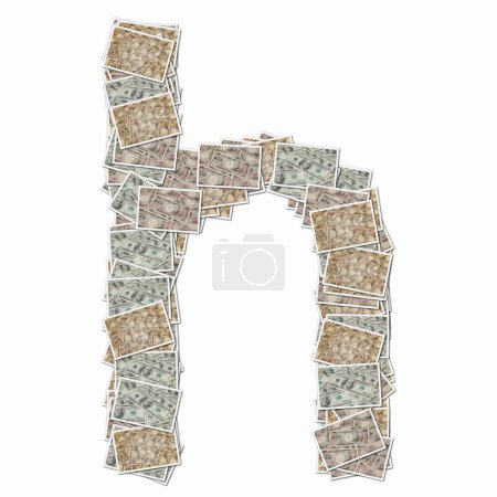 Foto de Símbolo H hecho de cartas con billetes de dinero - Imagen libre de derechos
