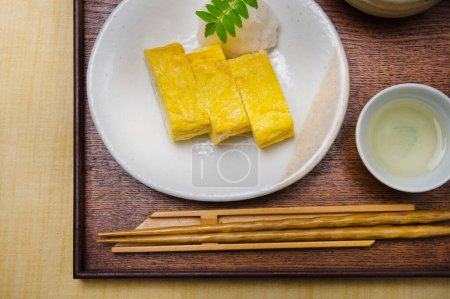 Dashimaki tamago, Japanese style rolled omelette on plate