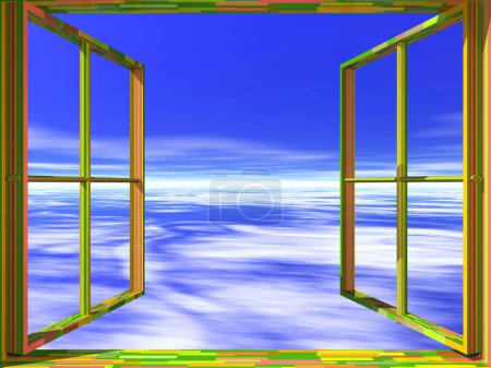 Photo for 3d rendered background of opened window with cloudy sky - Royalty Free Image