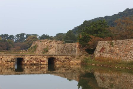 Imagen de antiguas ruinas del castillo Hagi en Japón