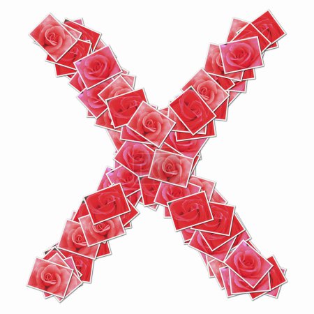 Téléchargez les photos : Symbole X fait de cartes à jouer avec des roses rouges - en image libre de droit