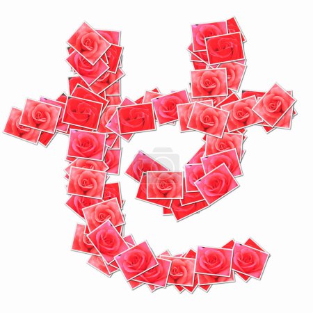 Foto de Jeroglífico japonés hecho de cartas con rosas rojas - Imagen libre de derechos