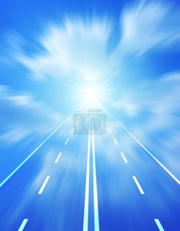 Photo for A highway with a bright sun shining through the clouds - Royalty Free Image