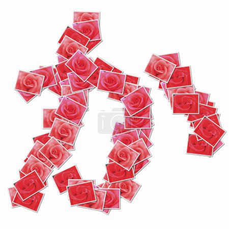 Photo for Japanese hieroglyph made of playing cards with red roses - Royalty Free Image