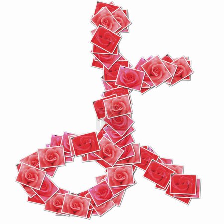 Photo for Japanese hieroglyph made of playing cards with red roses - Royalty Free Image