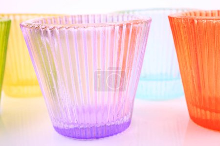 Photo for Colorful paper straws in plastic cup, close - up. - Royalty Free Image