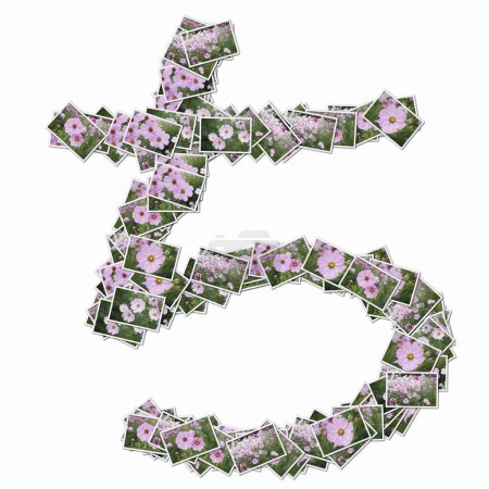 Photo for Japanese hieroglyph made of playing cards with pink flowers - Royalty Free Image
