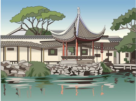 Photo for Colorful illustration of beautiful ancient Japanese temple - Royalty Free Image