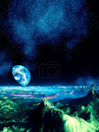 Téléchargez les photos : Paysage nocturne avec étoiles et lune - en image libre de droit
