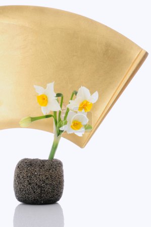 Téléchargez les photos : Vase avec des fleurs sur la table, fond blanc - en image libre de droit