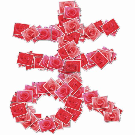 Foto de Jeroglífico japonés hecho de cartas con rosas rojas - Imagen libre de derechos