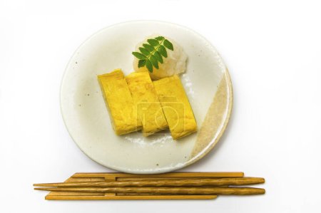 Dashimaki tamago, Japanese style rolled omelette on plate