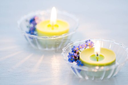 Photo for Burning candles on white background - Royalty Free Image