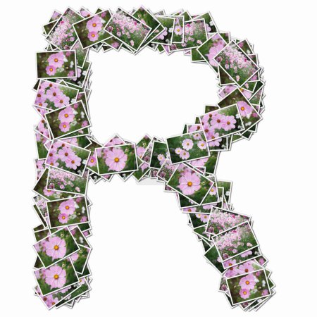 Téléchargez les photos : Symbole R fait de cartes à jouer avec des fleurs roses - en image libre de droit