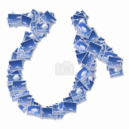 Photo for Japanese hieroglyph made of playing cards with blue cloudy sky - Royalty Free Image