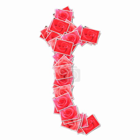 Téléchargez les photos : Symbole T fait de cartes à jouer avec des roses rouges - en image libre de droit