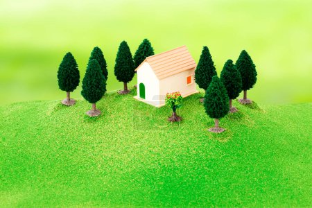 Photo for House model with green grass and trees - Royalty Free Image