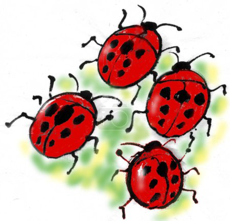Photo for Watercolor drawing, cartoon ladybugs - Royalty Free Image