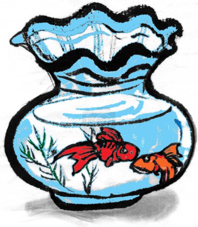 Foto de Ilustración dibujada a mano de dos peces de colores en el acuario - Imagen libre de derechos
