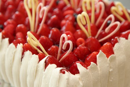 Photo for Cake with strawberry and whipped cream. close up - Royalty Free Image