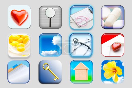 Téléchargez les photos : Ensemble de diverses icônes de différents types d'applications - en image libre de droit