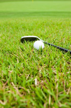 Téléchargez les photos : Boule de golf sur gazon vert sur terrain de golf - en image libre de droit