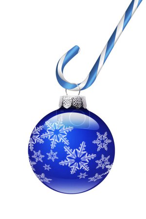 Photo for Blue christmas ornament with candy cane on white background - Royalty Free Image