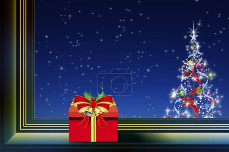 Photo for Christmas gift box on window - Royalty Free Image