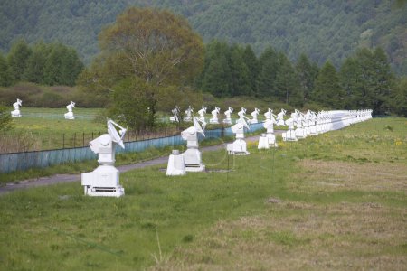 Téléchargez les photos : Antennes paraboliques blanches dans le parc - en image libre de droit