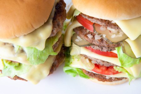Photo for Close of delicious hamburgers   with lettuce on background, close up - Royalty Free Image